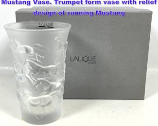 Lot 983 LALIQUE France Frosted Crystal Mustang Vase. Trumpet form vase with relief design of running Mustang
