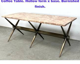 Lot 681 Italian Style Rose Marble and Brass Coffee Table. Hollow form x base. Burnished finish. 