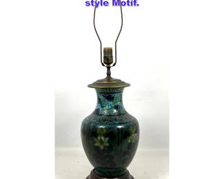 Lot 1057 Gouda Pottery Table Lamp. asian style Motif. 