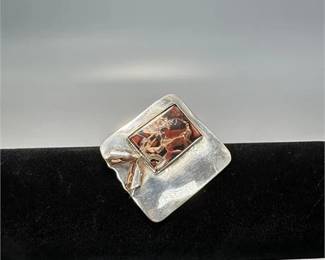 50 Silver Tone Square Metal Brooch w Rectangular Handmade Art Stone
