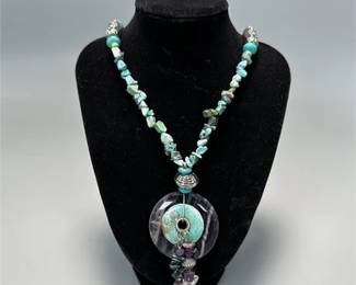 49 Bohemian Turquoise Beaded Statement Pendant Necklace