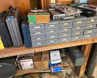 Vintage metal parts caninet