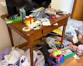 Antique table and tv