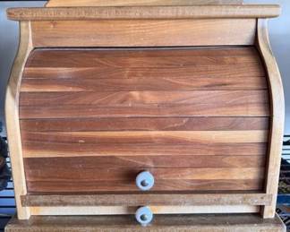 Wooden bread box with pull out cutting board