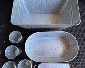 Assortment of galvanized serving or storage containers