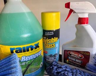 Assorted car cleaning supplies
