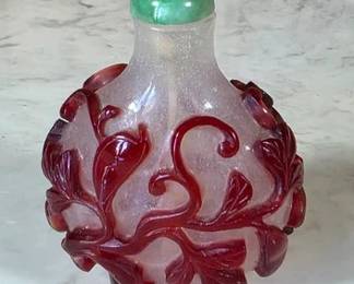 19th century Chinese snuff bottle with a ruby red glass overlay