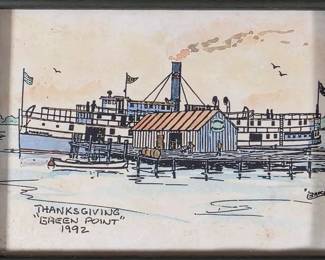 Signed and framed print of Green Point steamboat wharf