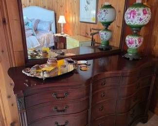 Vintage dresser and mirror, Gone With the Wind lamp