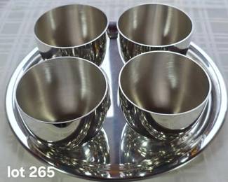 Kirk pewter tray and four Kirk Stieff pewter Jefferson cups 
