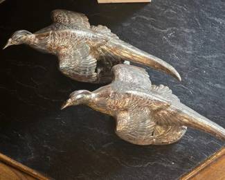 Pair of cast metal pheasants
