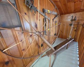 Large antique spinning wheel
