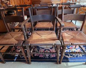 Set of vintage mahogany rush seat chairs