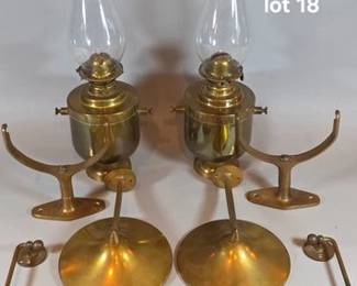 Pair of brass maritime gimbal lamps