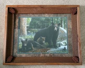 Bear Family Print by Kevin Daniel with Rustic Wood Frame