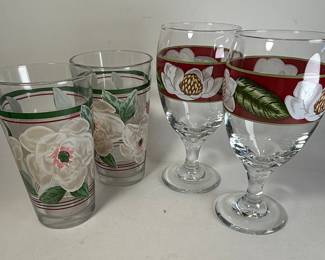 Magnolia Floral Etched Glassware Set