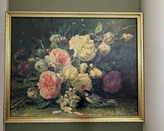 Floral Still Life with Bird Oil Painting Style