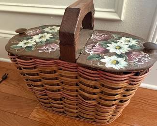 Hand-Painted Wicker Picnic Basket