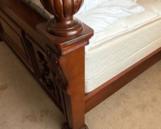 Queen Size Victorian Style Dark Wood Bed Frame