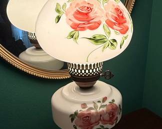 Victorian Style Hand-Painted Floral Hurricane Lamp