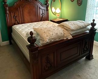 Queen Size Victorian Style Dark Wood Bed Frame