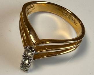 18K Gold Tri-Band Ring with Three Small Stones