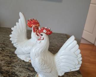 Fitz  Floyd Lantana Style Rooster and Hen Figurines