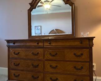 French Provincial Style Nightstand and Dresser with Mirror