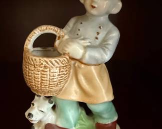 Boy with Basket and Dog Figurine