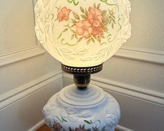 Gone With The Wind Style Floral Milk Glass Lamp