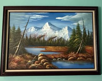 Bob Ross Style Mountain Landscape Oil Painting