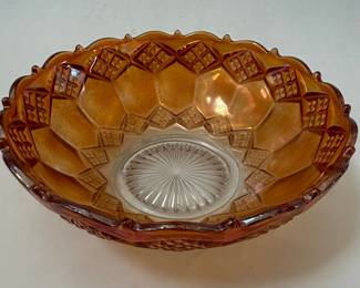 Amber Carnival Glass Bowl with Diamond Pattern