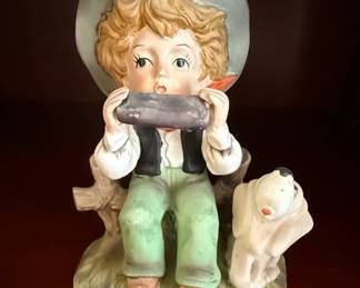 Collector's Choice Series Figurine - Boy Playing Harmonica with Dog