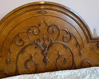 Queen Size Wooden Bed Frame with Carved Headboard, Lexington Victorian Sampler Style