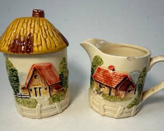 Japanese "Cottage Ware" Ceramic Farmhouse Sugar Bowl and Creamer Set