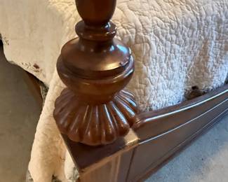 Queen Size Wooden Bed Frame with Carved Headboard, Lexington Victorian Sampler Style