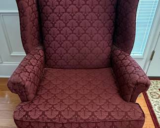 Queen Anne Style Wingback Armchair with Fan Pattern Upholstery