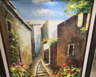 Impressionist Style Courtyard Oil Painting