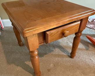 Solid Oak End Table with Drawer