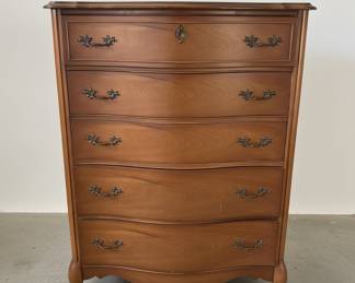 Bassett French Provincial Style Cherry Dresser with Mirror and Tall Dresser