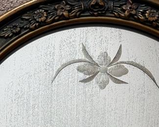 Oval Etched Glass Mirror with Floral Motifs
