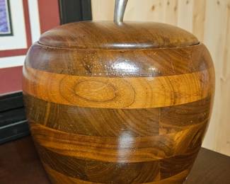 MCM ice bucket w/ walnut wood base & brass stem