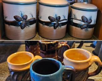 Ceramic pinecone canister set & coffee mugs