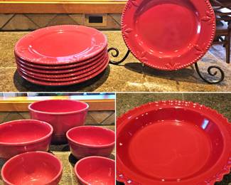 Red plates, mixing bowl set & pie dish
