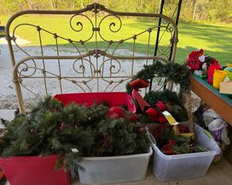 King size bed, Christmas greenery, wreaths 