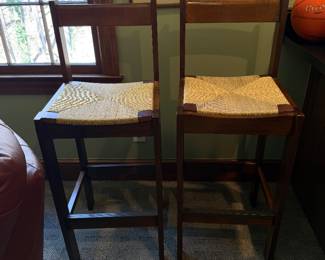 Wooden and Rattan Barstools- $50 for both - 30 inches tall, 18 wide