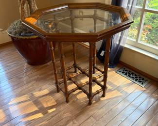 Vintage Faux Bamboo Octagonal Tray Table- $250- 25 inches tall, 24 inches wide