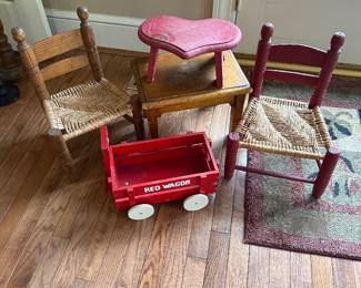 Antique Stools, Small Chairs and Wagon- $40 for all