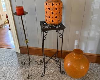 Set of outdoor plant stand and candle holders and vase-$25 for all