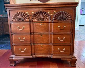 1970's Chippendale Goddard Style Mahogany Chest- $1250- 36 inches tall, 35 wide, 18 deep